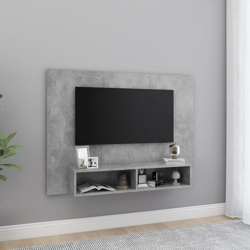 TV-taso seinälle betoninharmaa 120x23,5x90 cm tekninen puu
