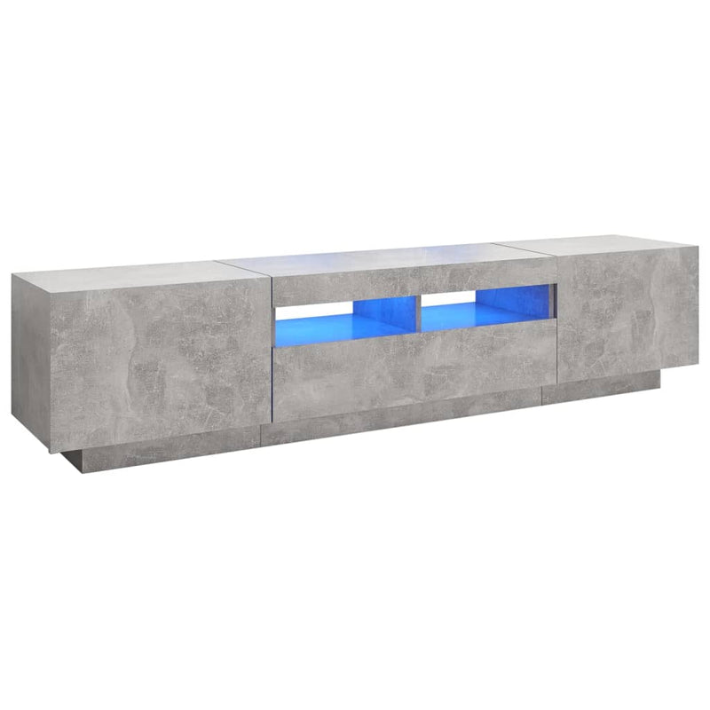 Betoninharmaa tv-taso led-valoilla Vernil 180x35x40cm