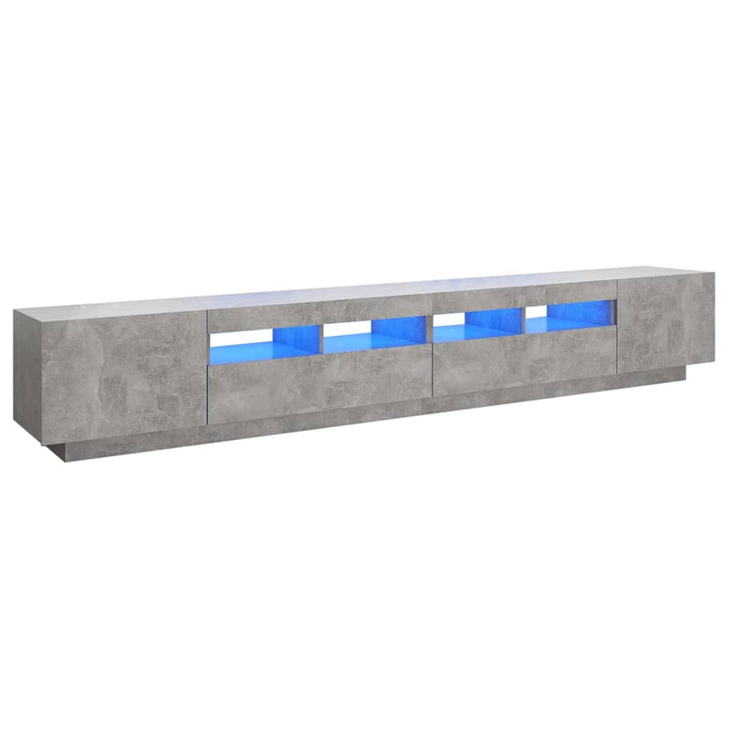 Betoninharmaa tv-taso led-valoilla Tanvuia 260x35x40cm