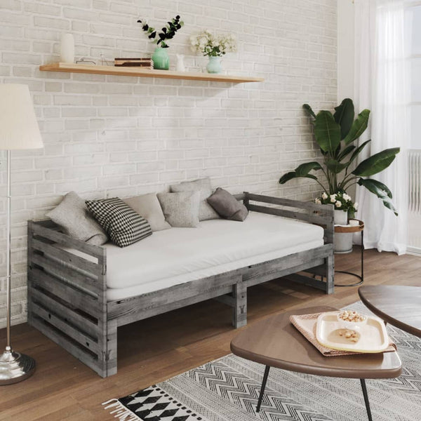 Päivävuode ulosvedettävä harmaa täysi mänty 2x (90x200) cm