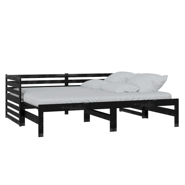 Päivävuode ulosvedettävä musta täysi mänty 2x (90x200) cm