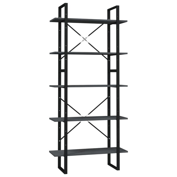 5-tasoinen Kirjahylly harmaa 80x30x175 cm mänty