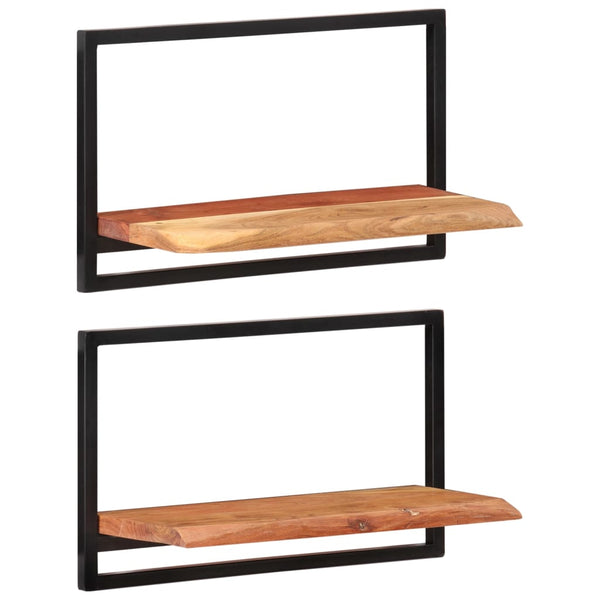 Seinähyllyt 2 kpl 60x25x35 cm täysi akasiapuu ja teräs