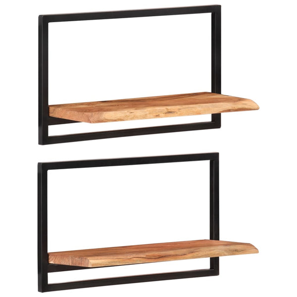 Seinähyllyt 2 kpl 60x25x35 cm täysi akasiapuu ja teräs