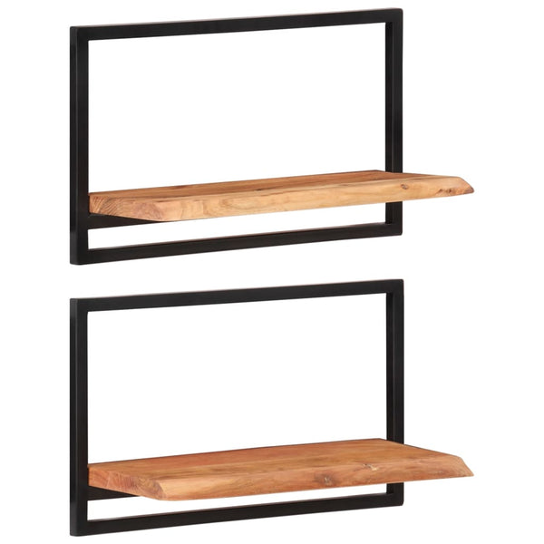 Seinähyllyt 2 kpl 60x25x35 cm täysi akasiapuu ja teräs