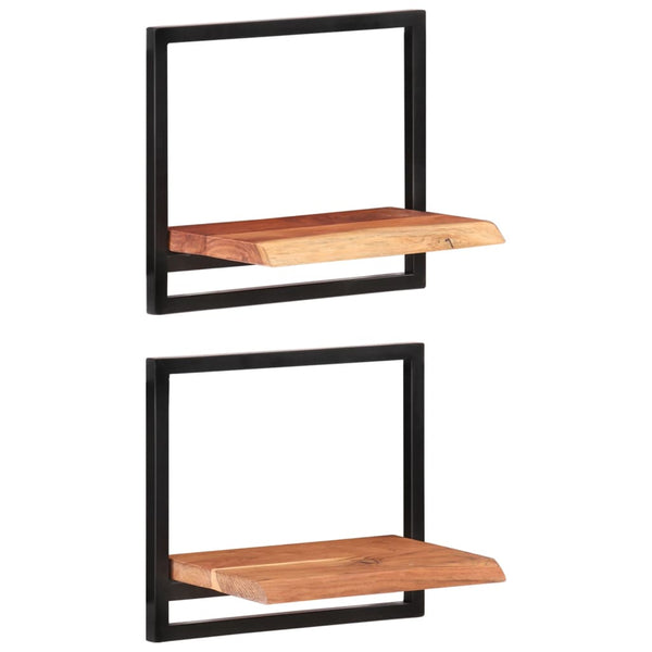 Seinähyllyt 2 kpl 40x24x35 cm täysi akasiapuu ja teräs