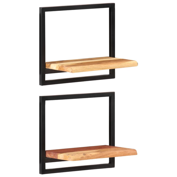 Seinähyllyt 2 kpl 40x24x35 cm täysi akasiapuu ja teräs