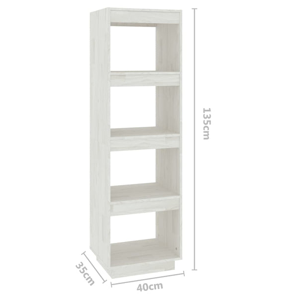 Kirjahylly/tilanjakaja valkoinen 40x35x135 cm täysi mänty