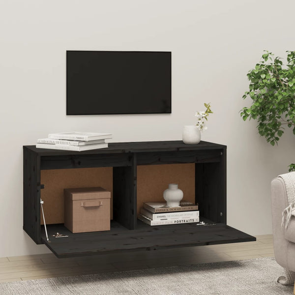 Seinäkaappi musta 80x30x35 cm täysi mänty
