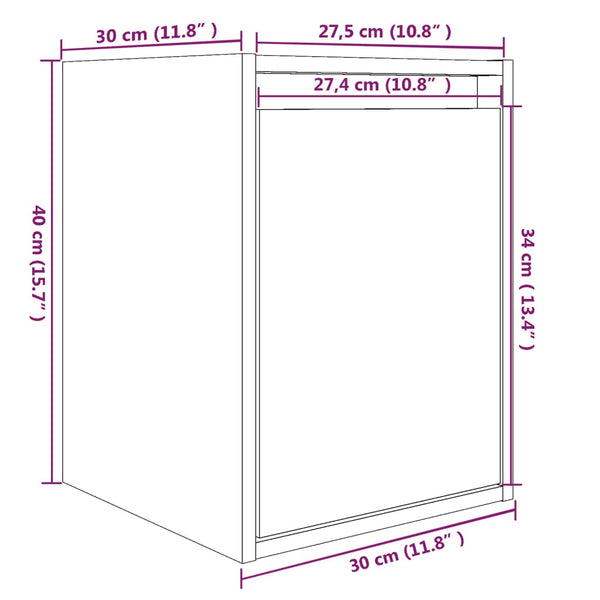 Seinäkaapit 2 kpl harmaa 30x30x40 cm täysi mänty