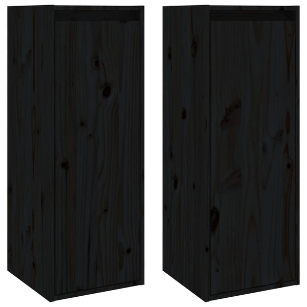 Seinäkaapit 2 kpl musta 30x30x80 cm täysi mänty