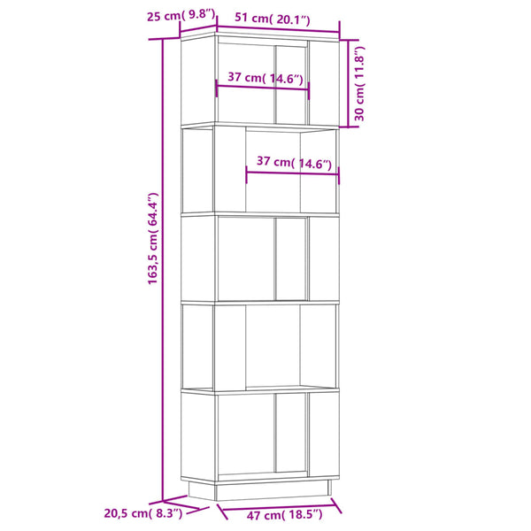 Kirjahylly/tilanjakaja Ghicheria 51x25x163,5cm (mänty)