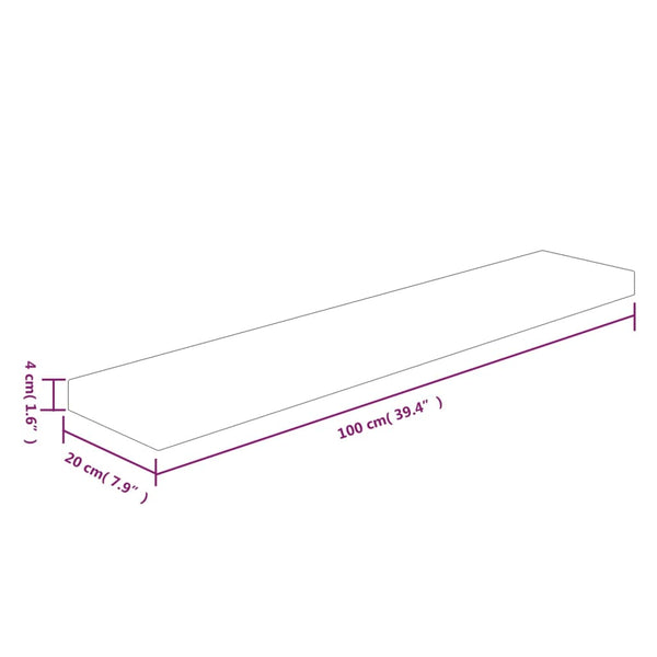 Hyllylevy 100x20x4 cm käsittelemätön täysi tammi
