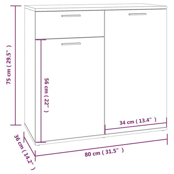 Senkki harmaa Sonoma 80x36x75 cm tekninen puu
