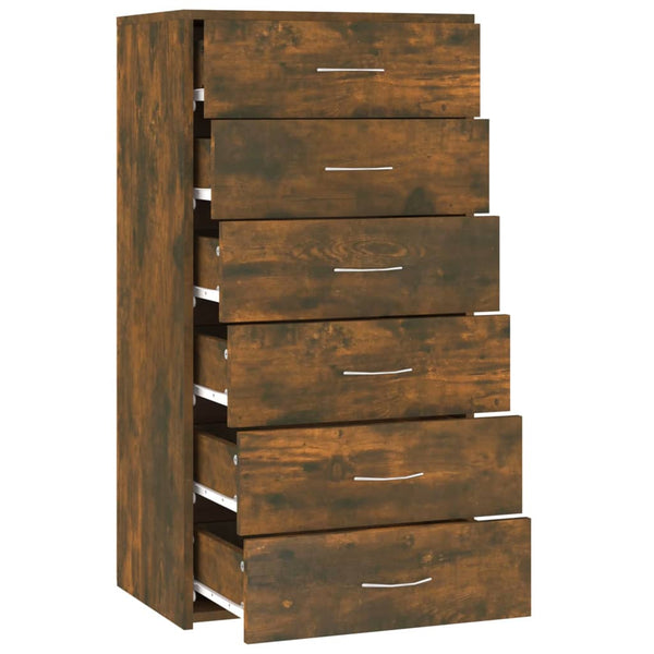 Senkki 6 laatikolla savutammi 50x34x96 cm tekninen puu