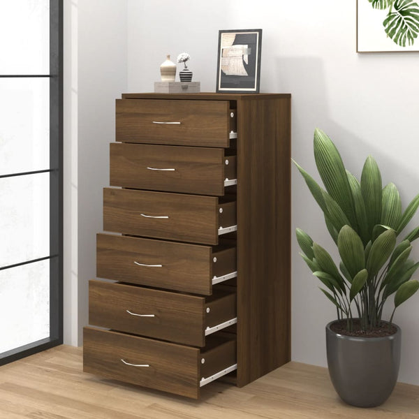 Senkki 6 laatikolla ruskea tammi 50x34x96 cm tekninen puu