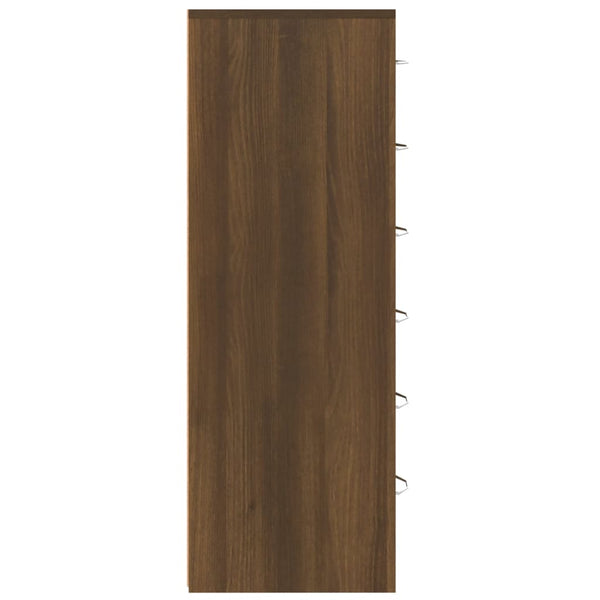 Senkki 6 laatikolla ruskea tammi 50x34x96 cm tekninen puu
