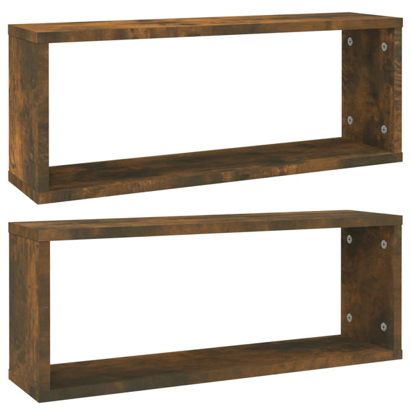 Seinäkuutiohyllyt 2 kpl savutammi 60x15x23 cm tekninen puu