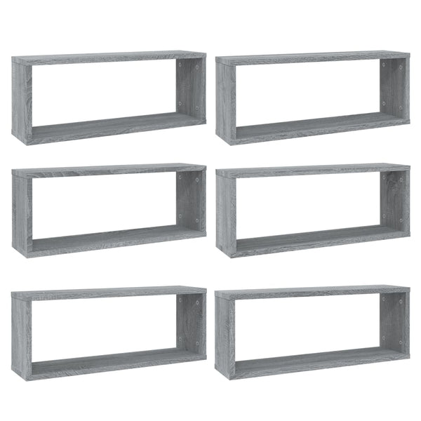 Seinäkuutiohyllyt 6 kpl harmaa Sonoma 60x15x23 cm tekninen puu
