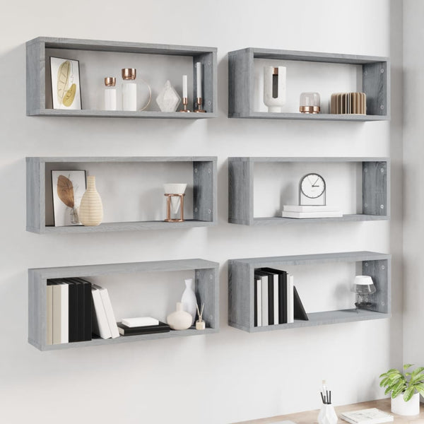Seinäkuutiohyllyt 6 kpl harmaa Sonoma 60x15x23 cm tekninen puu