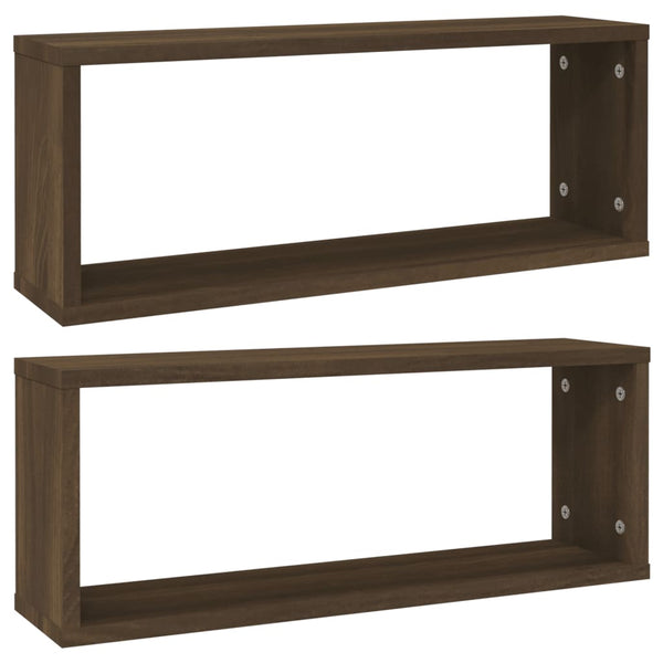 Seinäkuutiohyllyt 2 kpl ruskea tammi 60x15x23 cm tekninen puu