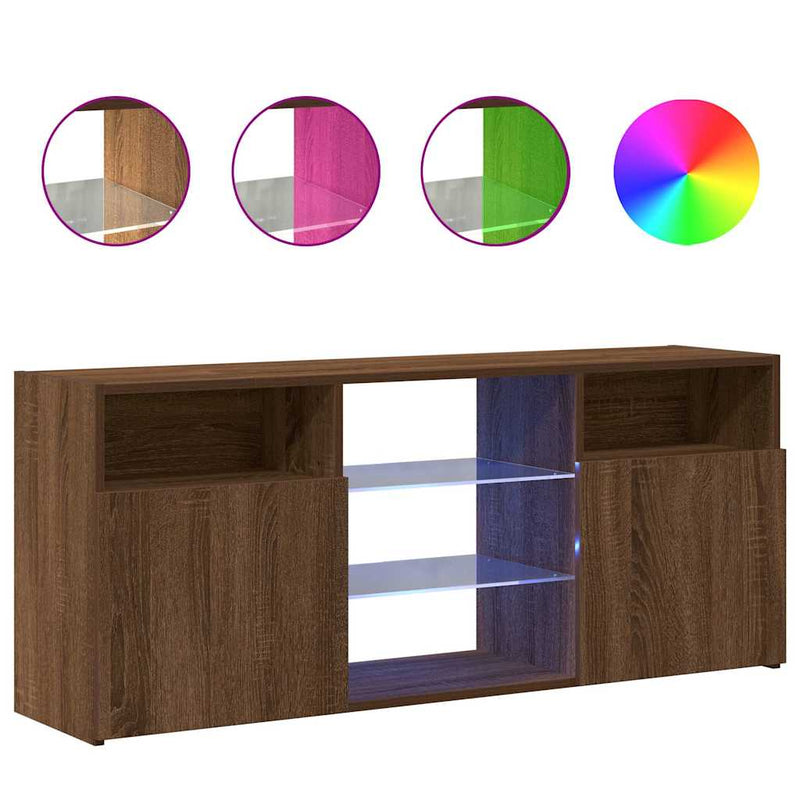 Ruskea tammi tv-taso led-valoilla Zornia 120x30x50cm