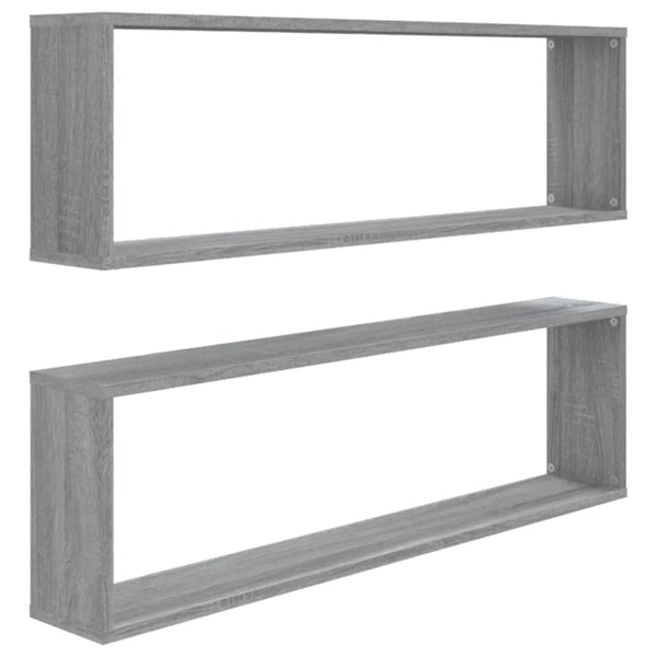 Seinäkuutiohyllyt 2 kpl harmaa Sonoma 100x15x30 cm tekninen puu