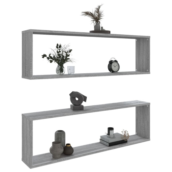 Seinäkuutiohyllyt 2 kpl harmaa Sonoma 100x15x30 cm tekninen puu
