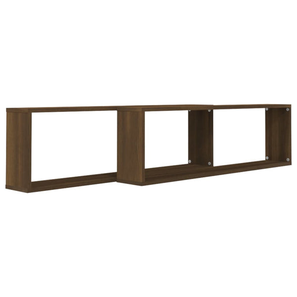Seinäkuutiohyllyt 2 kpl ruskea tammi 100x15x30 cm tekninen puu