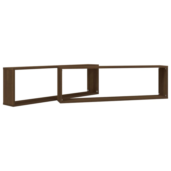 Seinäkuutiohyllyt 2 kpl ruskea tammi 100x15x30 cm tekninen puu