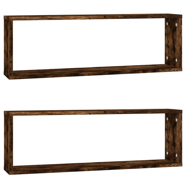 Seinäkuutiohyllyt 2 kpl savutammi 80x15x26,5 cm tekninen puu