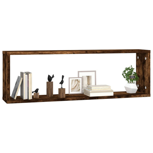 Seinäkuutiohyllyt 2 kpl savutammi 80x15x26,5 cm tekninen puu