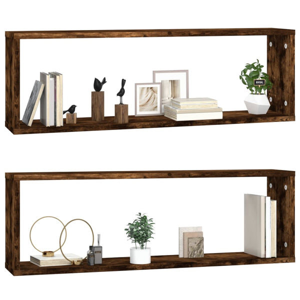 Seinäkuutiohyllyt 2 kpl savutammi 80x15x26,5 cm tekninen puu