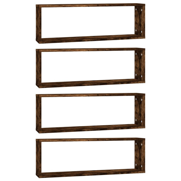 Seinäkuutiohyllyt 4 kpl savutammi 80x15x26,5 cm tekninen puu