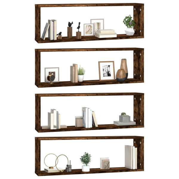 Seinäkuutiohyllyt 4 kpl savutammi 80x15x26,5 cm tekninen puu