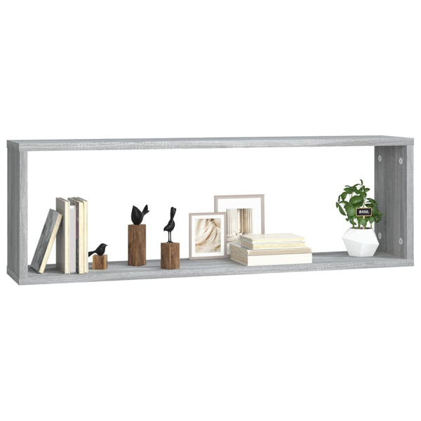 Seinäkuutiohylly 2 kpl harmaa Sonoma 80x15x26,5 cm tekninen puu