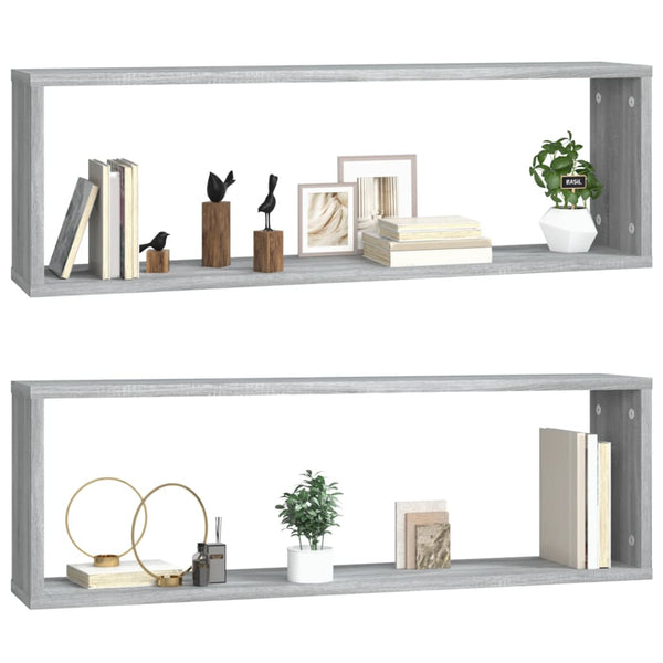 Seinäkuutiohylly 2 kpl harmaa Sonoma 80x15x26,5 cm tekninen puu