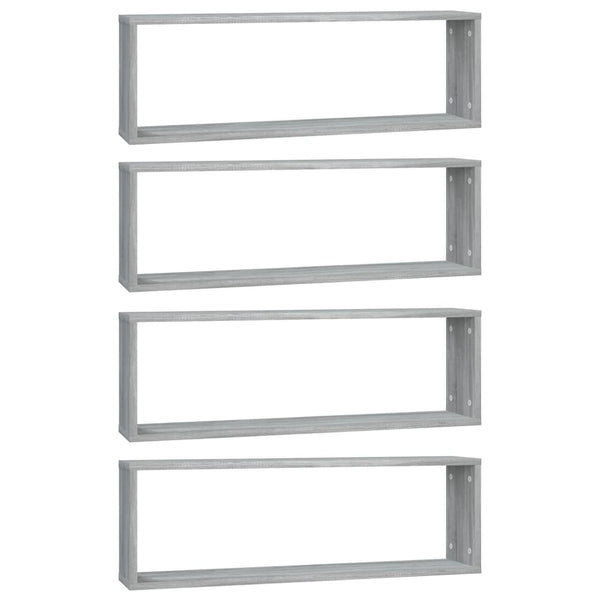 Seinäkuutiohylly 4 kpl harmaa Sonoma 80x15x26,5 cm tekninen puu