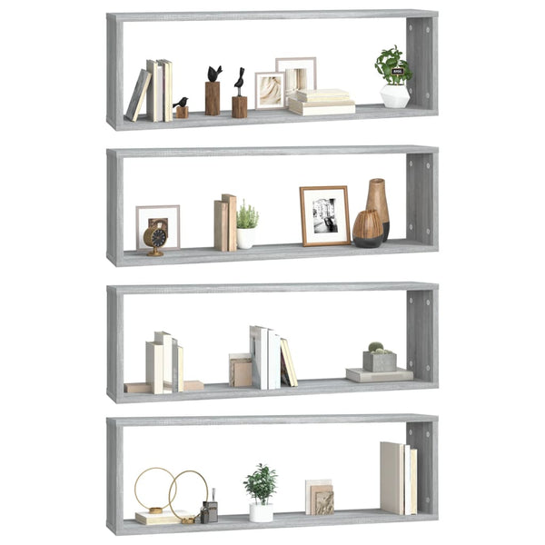 Seinäkuutiohylly 4 kpl harmaa Sonoma 80x15x26,5 cm tekninen puu