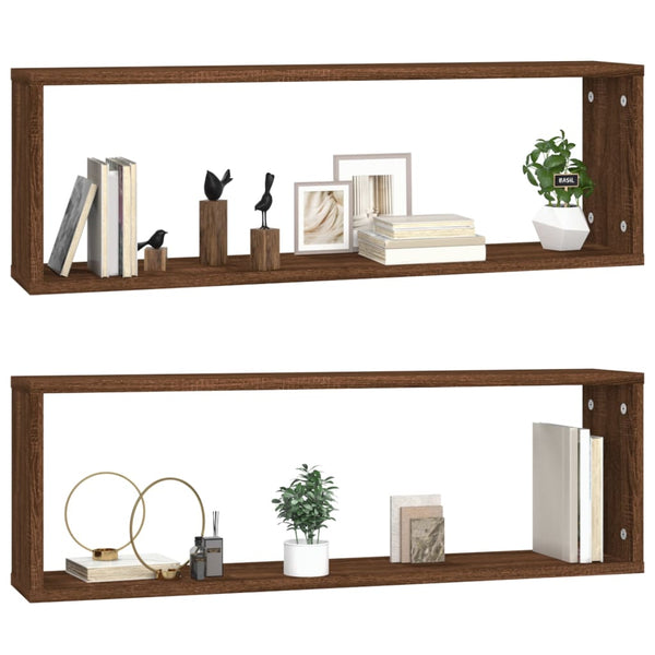 Seinäkuutiohyllyt 2 kpl ruskea tammi 80x15x26,5 cm tekninen puu