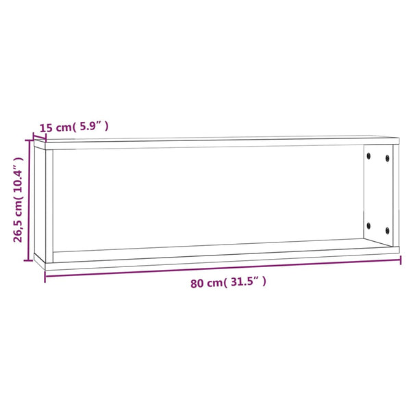 Seinäkuutiohyllyt 2 kpl ruskea tammi 80x15x26,5 cm tekninen puu