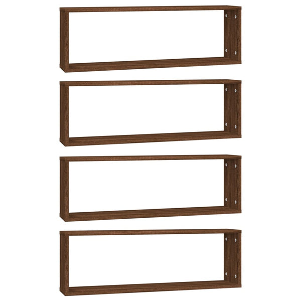 Seinäkuutiohyllyt 4 kpl ruskea tammi 80x15x26,5 cm tekninen puu