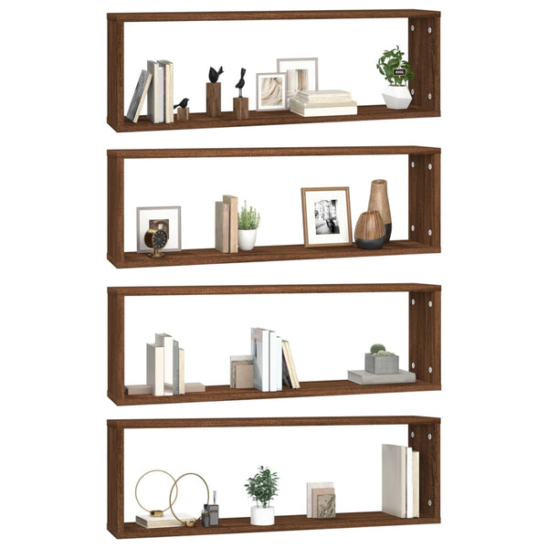 Seinäkuutiohyllyt 4 kpl ruskea tammi 80x15x26,5 cm tekninen puu