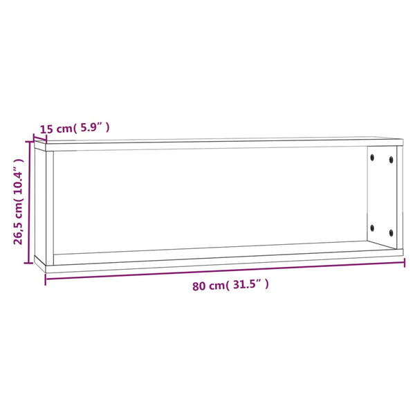 Seinäkuutiohyllyt 4 kpl ruskea tammi 80x15x26,5 cm tekninen puu