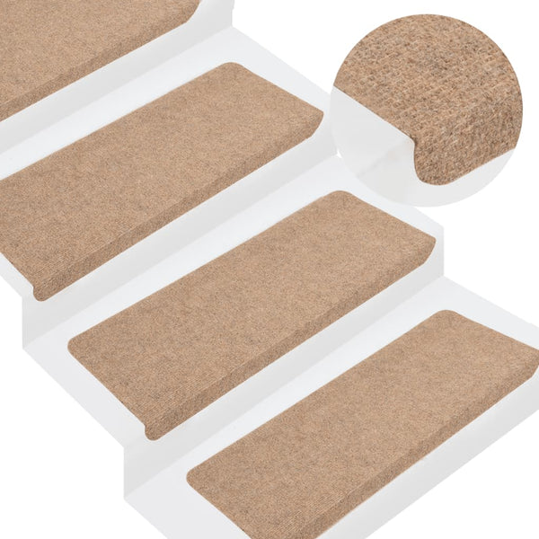 Itsekiinnittyvät porrasmatot 15 kpl 65x24,5x3,5 cm beige