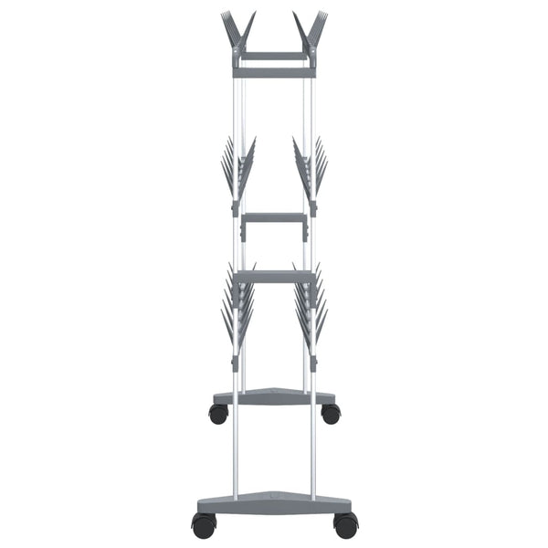 Kenkäteline pyörillä hopea 66x27x100 cm