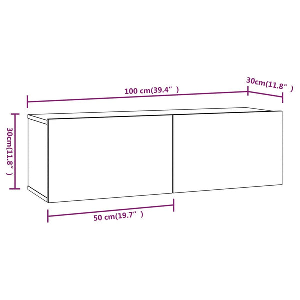 TV-seinäkaapit 2 kpl musta 100x30x30 cm tekninen puu