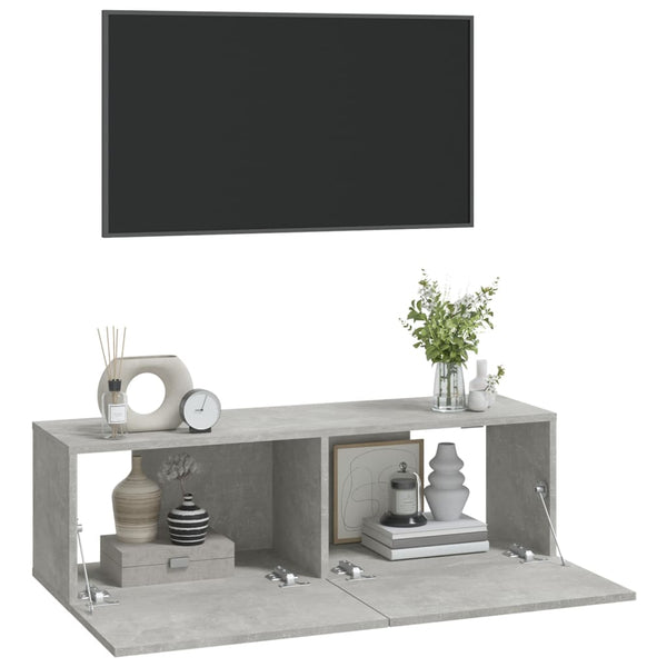 TV-seinäkaapit 2 kpl betoninharmaa 100x30x30 cm tekninen puu