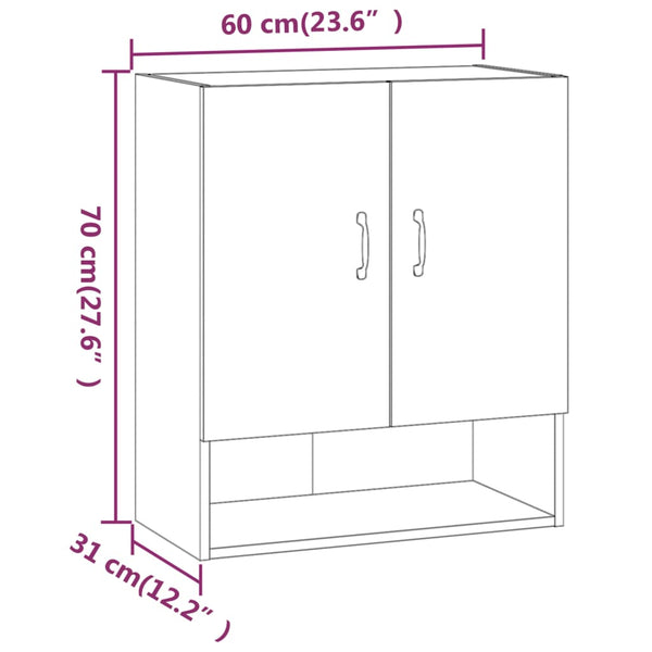 Seinäkaappi betoninharmaa 60x31x70 cm tekninen puu