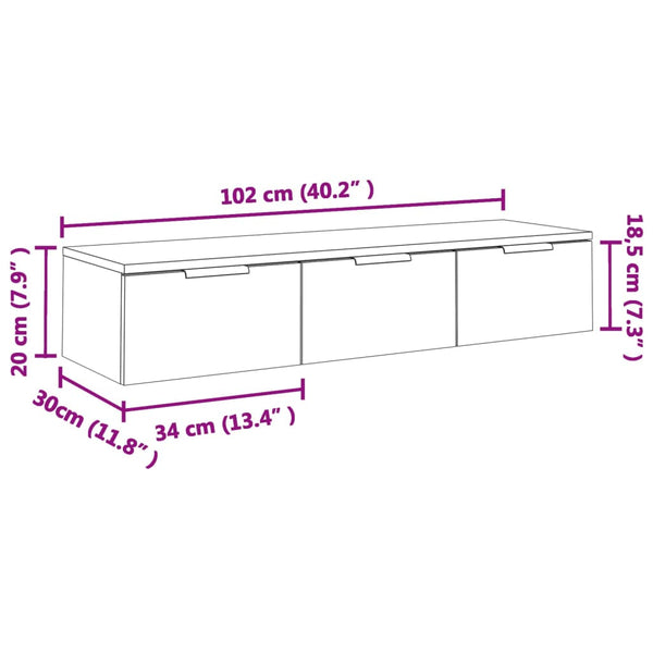 Seinäkaappi harmaa Sonoma 102x30x20 cm tekninen puu